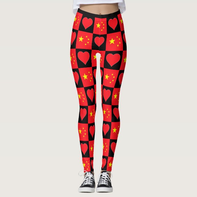 Leggings Chine Drapeau Coeur Motif mignon Patriotique Chino (Devant)