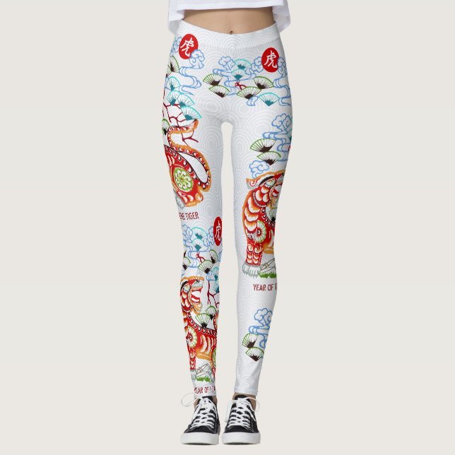 Leggings Chine Lunar Nouvel An du Tiger Papercut Bold (Devant)