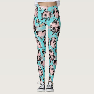 Leggings Chinois Année du porc Zodiac Dessin original Bleu