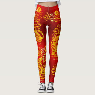 Leggings Chinois Lunaire Nouvel An de Tiger Gold Foil Rouge