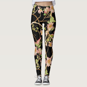 Leggings Chinoiserie moderne stylisée Floral Birds Lime Ros