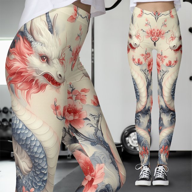 Leggings Chinoiserie Sakura Dragon | Fleurs rose pâle (Créateur téléchargé)
