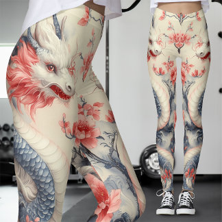 Leggings Chinoiserie Sakura Dragon | Soft Pink Floral