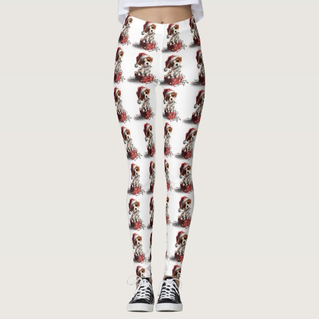 Leggings Chiot de Noël mignon sur boîte de cadeau (Devant)