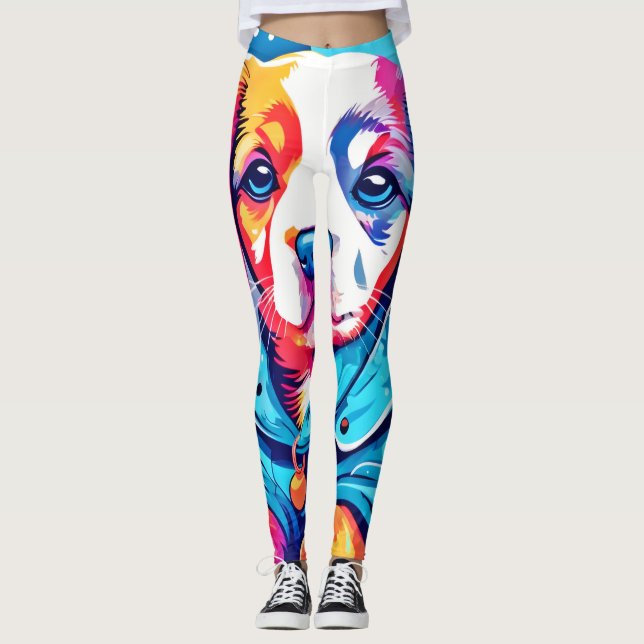 Leggings Chiot en manteau bleu design (Devant)