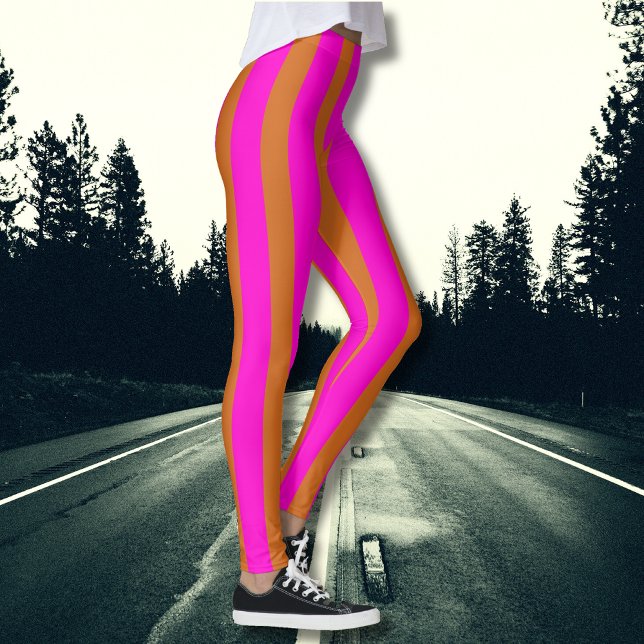 Leggings Chocolat Brown et Neon Fuchsia Cool rayé (Créateur téléchargé)