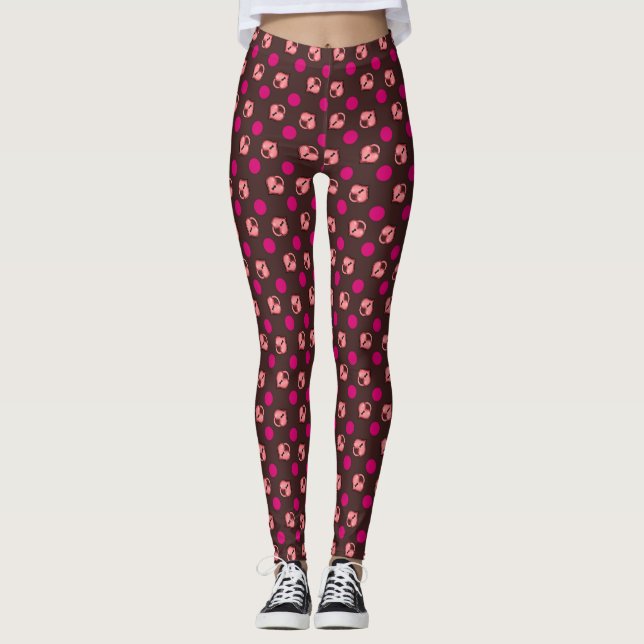 Leggings Chocolat de l'emplacement du coeur et des points (Devant)