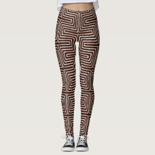 Leggings Chocolat Maze Brown et blanc Tissu de boue africai