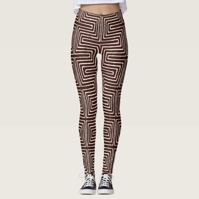 Leggings Chocolat Maze Brown et blanc Tissu de boue africai (Devant)