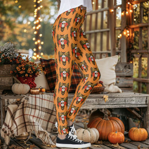 Leggings Chouette aux crânes de sucre vifs avec roses rouge