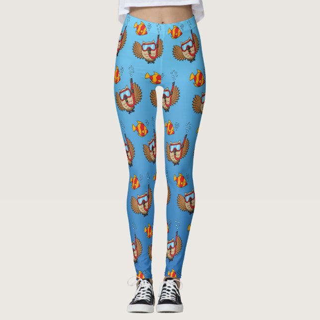 Leggings Chouette avec masque tuba et poisson tropical (Devant)