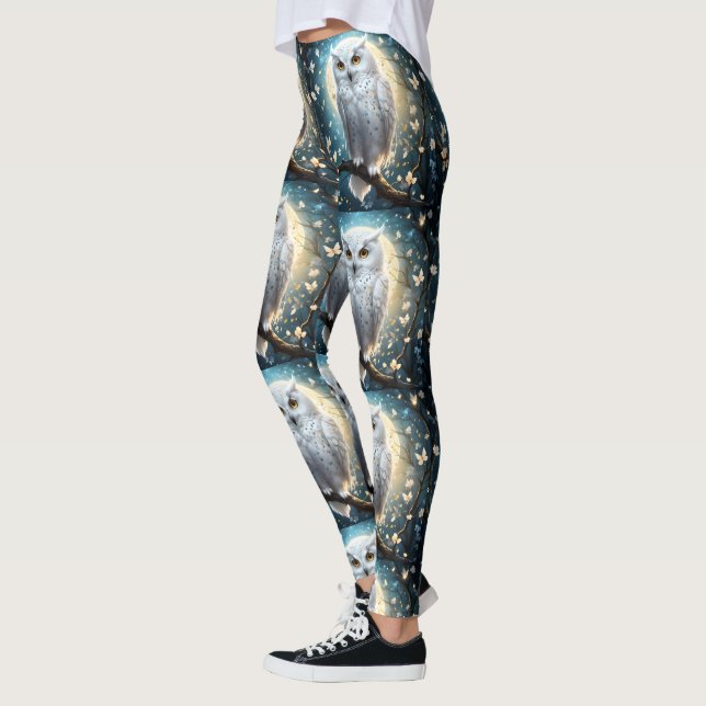 Leggings Chouette Blanche À Neige Avec Étincelle, (Gauche)
