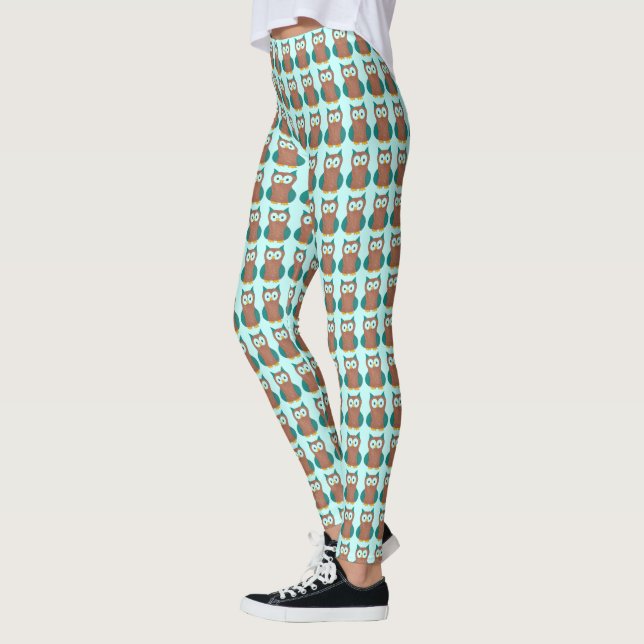 Leggings Chouette Brown bleue Motif Oiseau Imprimer Chouett (Gauche)