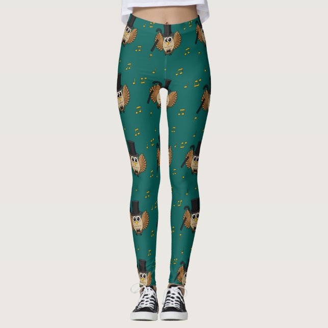 Leggings Chouette dansante mignonne avec notes musicales De (Devant)