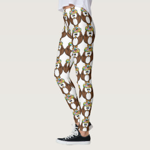 Leggings Chouette mignonne avec jambières de gerbes florale
