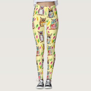 Leggings Chouettes de bois colorées et aquarelle Feuille