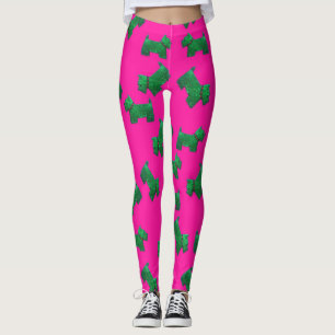 Leggings Christmas Green ScottieTerrier arrière - plan rose