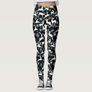 Leggings Christmas Reindeers Motif, blanc 02 Black BG
