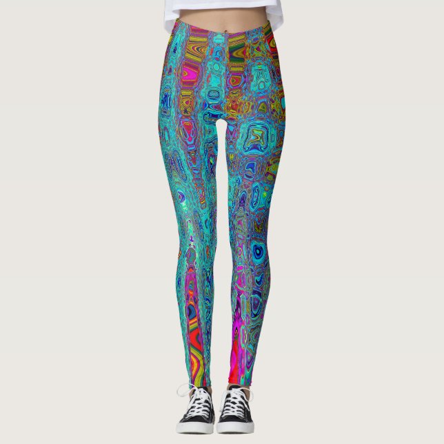 Leggings Ciel Bleu Trippy Vagues Atomiques Abstraites Rétro (Devant)