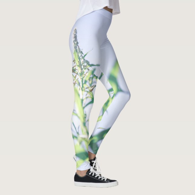 Leggings Ciel bleu Vert Plante Feuilles Fleurs violettes (Droite)