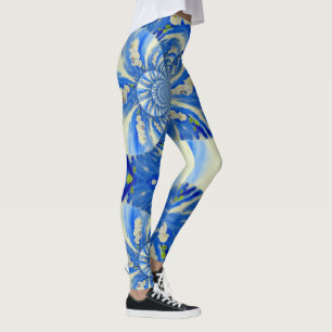 Leggings Ciel bleu vif romantique et orchidées blanches