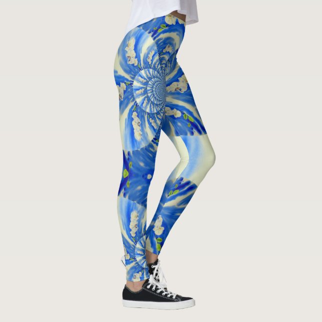 Leggings Ciel bleu vif romantique et orchidées blanches (Droite)