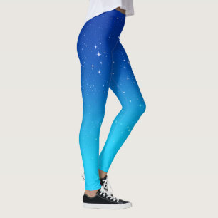 Leggings Ciel crépusculaire avec étoiles, bleu et turquoise