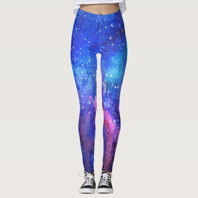 Leggings Ciel de nuit de l'aquarelle de Galaxy. (Devant)