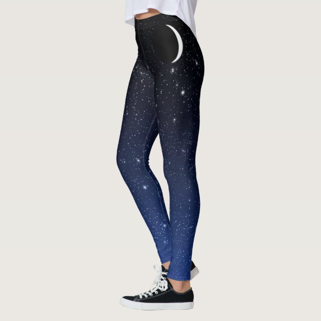 Leggings Ciel étoilé et croissant de lune, bleu profond à (Gauche)