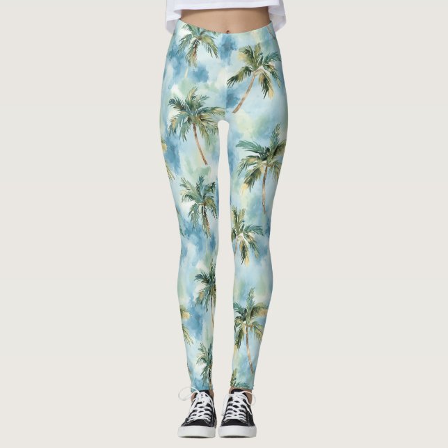 Leggings Cieux bleus île tropicale palmiers   (Devant)