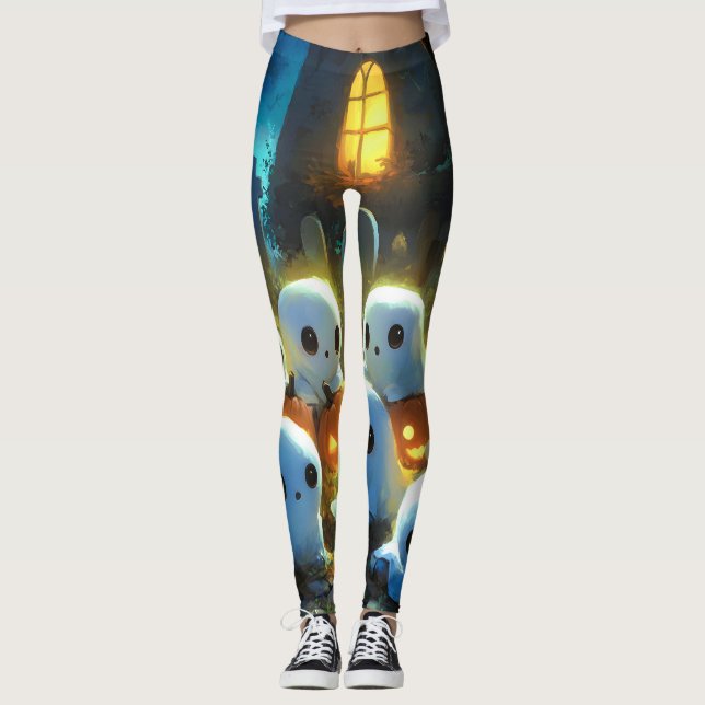 Leggings Cimetière de nuit éffrayante mignonne Fantôme d'Ha (Devant)