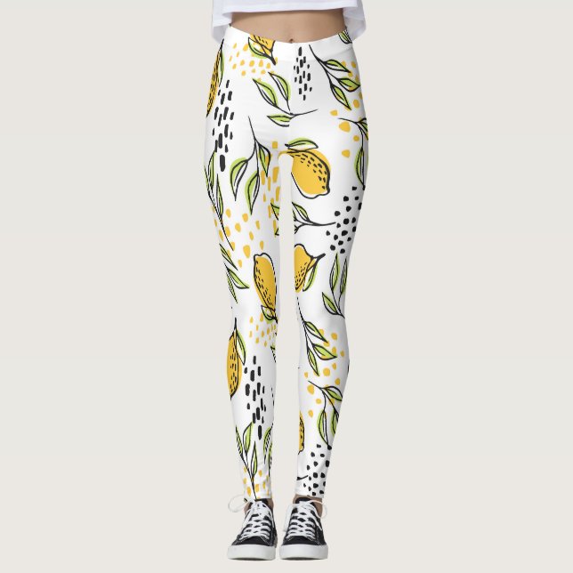 Leggings Citron, branches vertes : motif abstrait. (Devant)