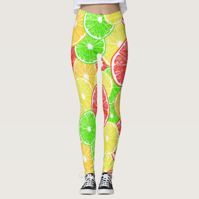 Leggings Citron, orange, pamplemousse et tranches de citron (Devant)