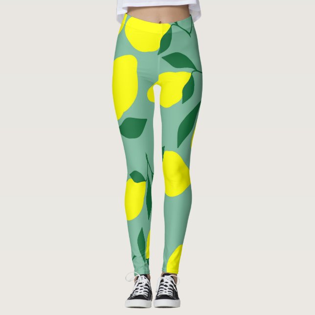 Leggings Citron simple, Arrière - plan vert. (Devant)