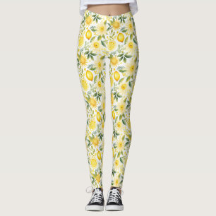 Leggings Citron vert avec Feuilles verts et fleurs