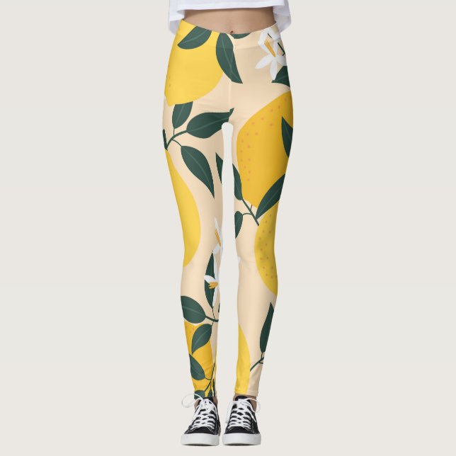 Leggings Citron vintage : Texture de Fruit sans soudure. (Devant)
