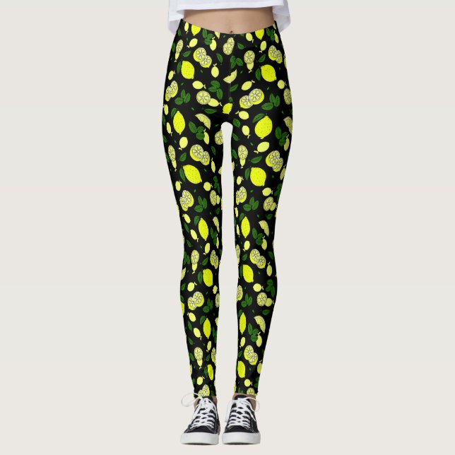 Leggings Citrons Feuilles Motif d'été moderne (Devant)