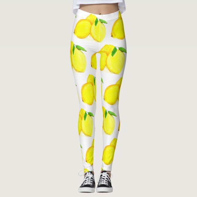 Leggings Citrons Fruits Jaunes Motif Aquarelle Citrus (Devant)