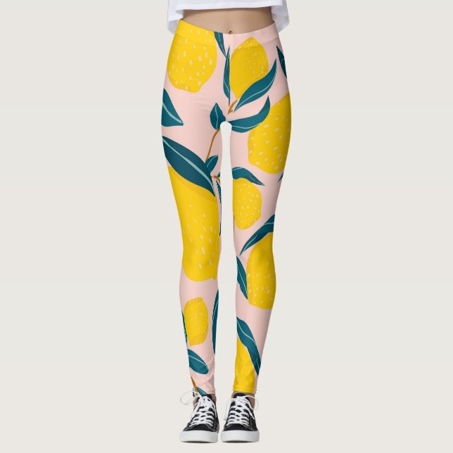 Leggings citrons illustrés : motif transparent rose (Devant)
