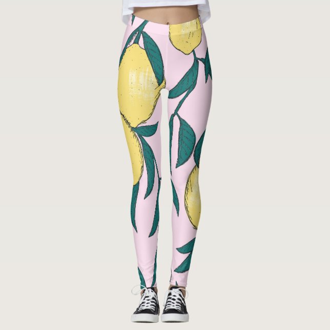Leggings Citrons vintages : Motif d'aquarelle à main. (Devant)