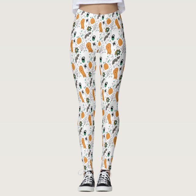 Leggings Citrouille araignée fantôme doodle Halloween migno (Devant)