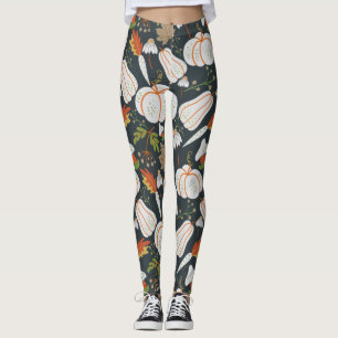 Leggings Citrouille continu motif floral noir et blanc