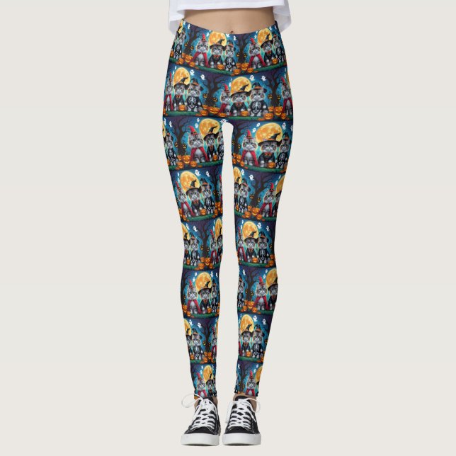 Leggings Citrouille de chats perses Halloween drôle (Devant)