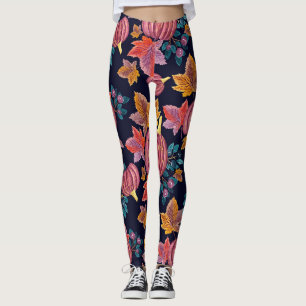 Leggings Citrouille de la marine automnale Feuilles Motif d