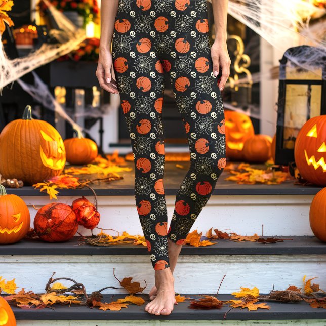Leggings Citrouille d'Halloween et crânes festifs (Créateur téléchargé)