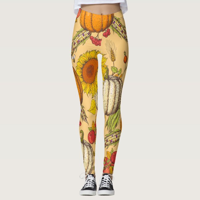 Leggings Citrouille et Motif Feuille de Maple. (Devant)