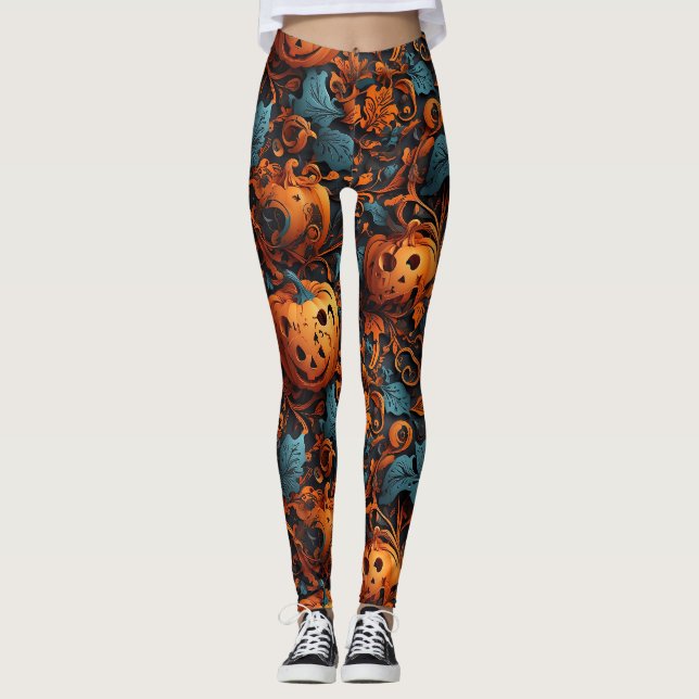 Leggings Citrouille Halloween Jack-o'-lantern (Devant)