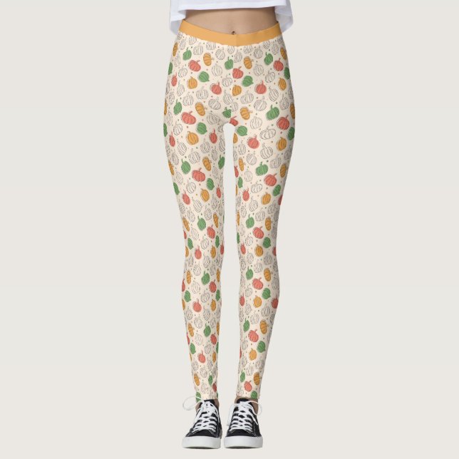 Leggings Citrouille Halloween orange jaune vert (Devant)