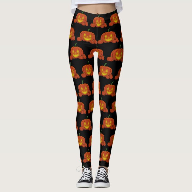 Leggings Citrouille Jack-o-lanterne (Devant)