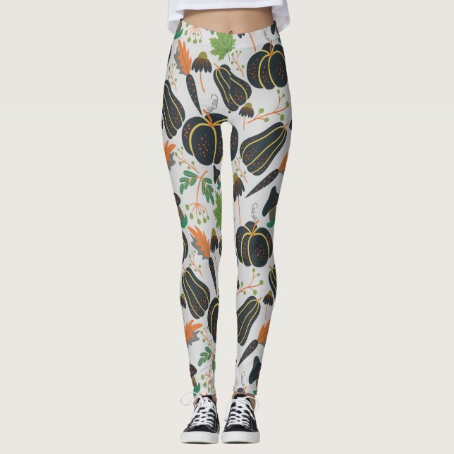 Leggings Citrouille sans soudure carotte motif noir et blan (Devant)